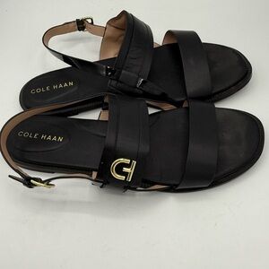 Cole Haan Grand 360 Leather Charlotte Flat Sandal Black Size 10.5 Women Strappy